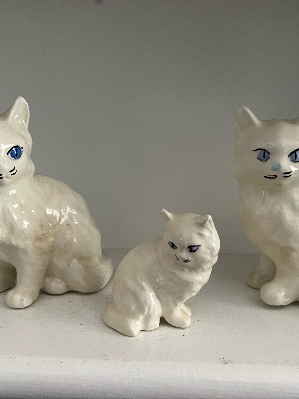 Vintage White Persian Ceramic Cat set of 3 - kitsch MCM